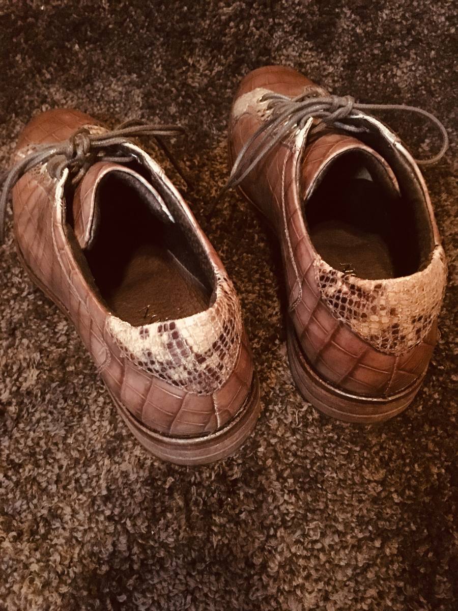 Thompson トンプソン クロコ型押し&パイソンレザー レースアップ