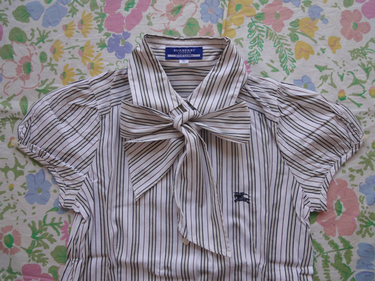 BURBERRY BLUE パフスリーブ LABEL 半袖 リボンブラウス ブラウス 