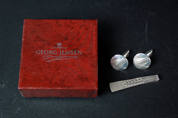 ▼GEORG JENSEN ジョージ・ジェンセン カフス ネクタイピン セット シルバー925 麦柄 アクセサリー