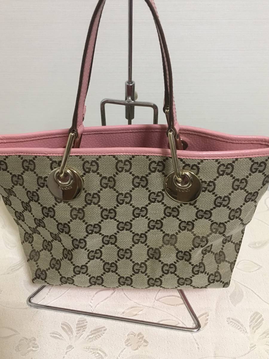 正規品: 美品 GUCCIトートバッグ ベージュXピンク グッチ GUCCI