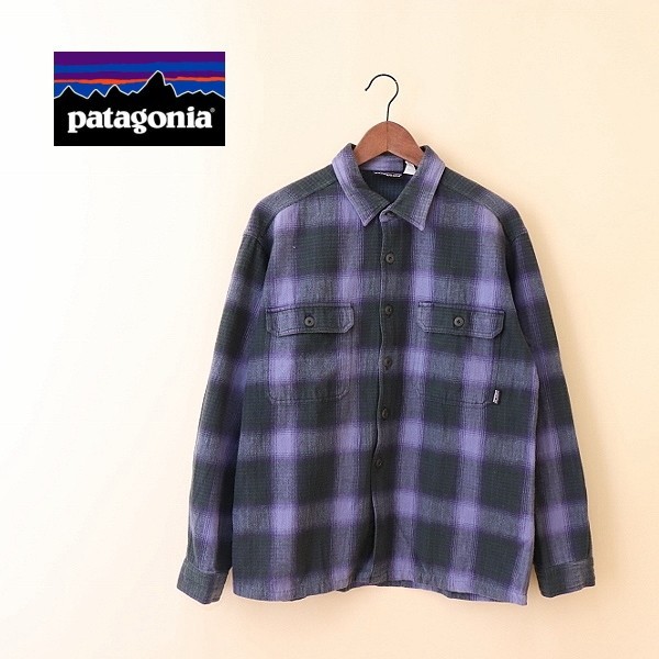 patagonia パタゴニア◆アウトドア チェック柄 襟付き 長袖 ネルシャツ カットソー◆パープル×ライトパープル系×グリーン◆size S