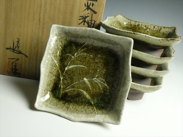 100%新品，定番 K736 作家物 在印 灰釉 野草文 高台鉢 向付 鉢 五客 共箱(陶磁一般)｜売買されたオークション情報、yahooの商品情報をアーカイブ公開 - オークファン 陶磁一般