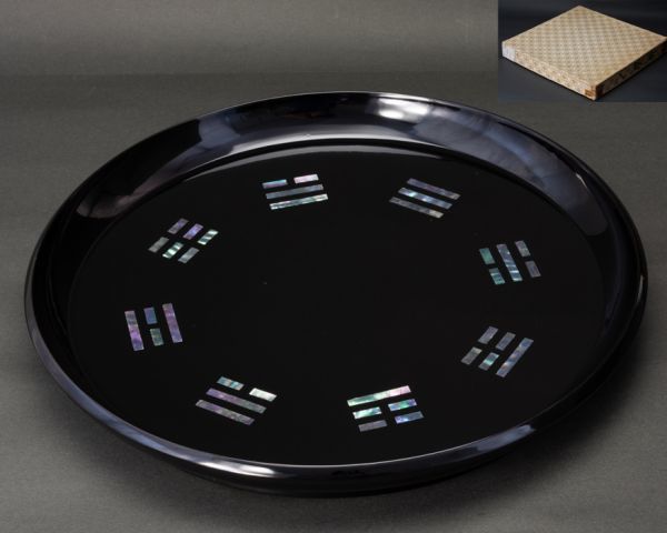 【茶道具】木製本漆 真塗 青貝螺鈿 八卦盆 行之行台子点前 裏千家 美品 保証品