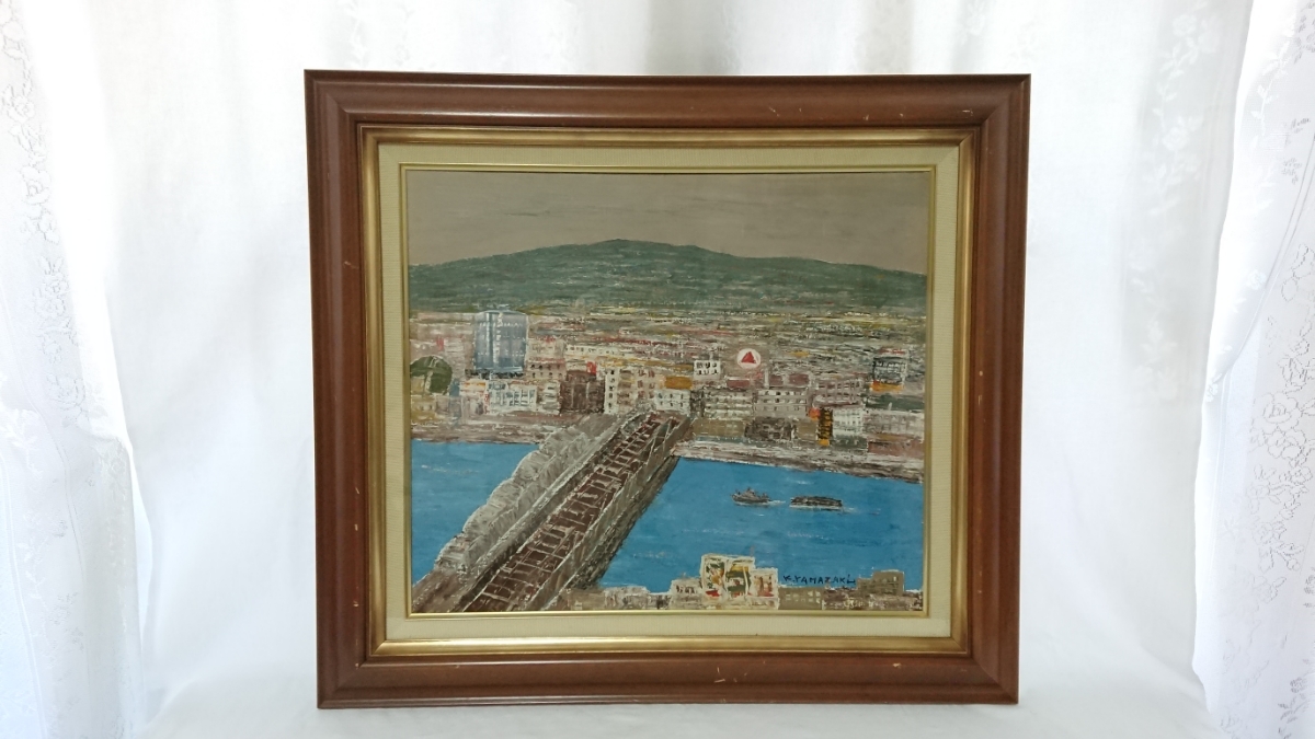 真作保証 山崎和夫 油彩「十三淀川 武田薬品」画寸 53cm×45.5cm F10