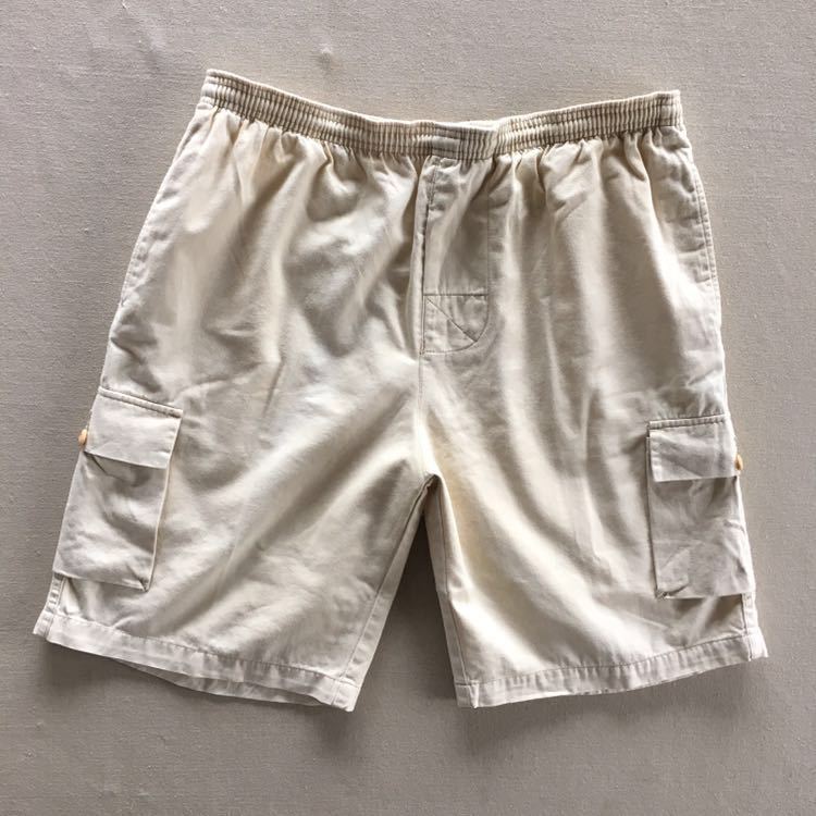 90s old STUSSY ショーツ / L ベージュ カーゴ イージーパンツ ドローコード ゴム オールド ビンテージ アメリカ USA 80s 90年代