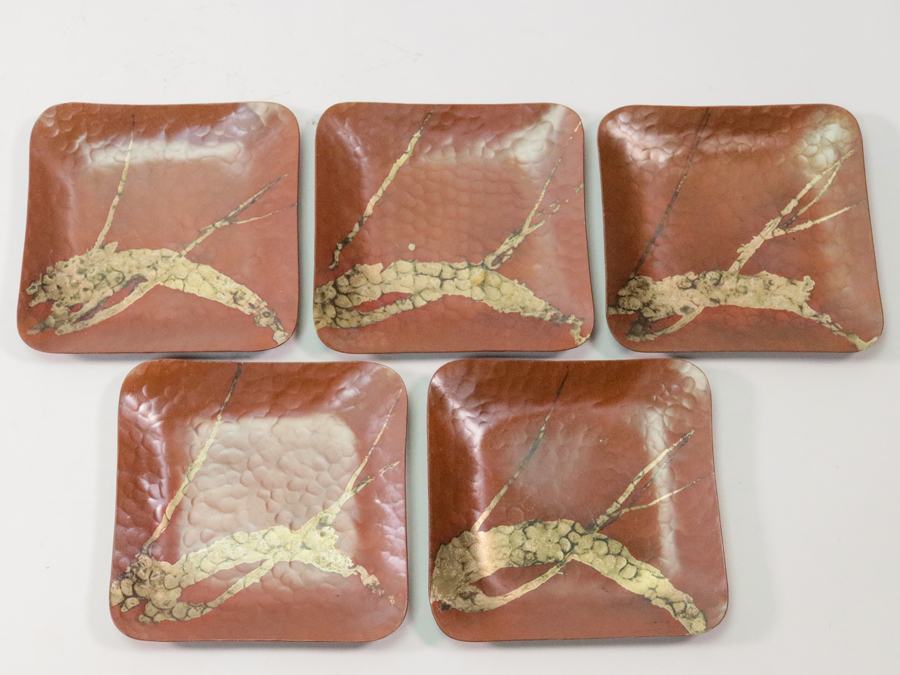 【激安大特価，新品】 西村義光 銅製 銘々皿 5客 共箱