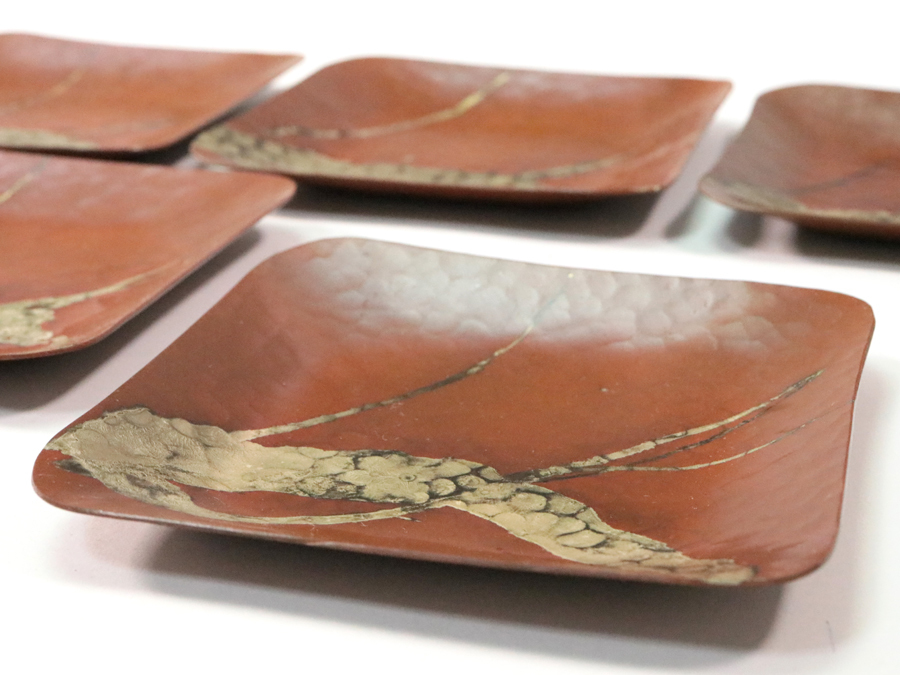 【激安大特価，新品】 西村義光 銅製 銘々皿 5客 共箱