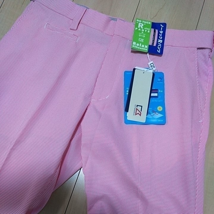 新品 1点限定 定価10692 CUTTER&BUCK UVカット スラックス w100 ギンガムチェック ピンク ノータック ストレッチ カッター&バック パンツ