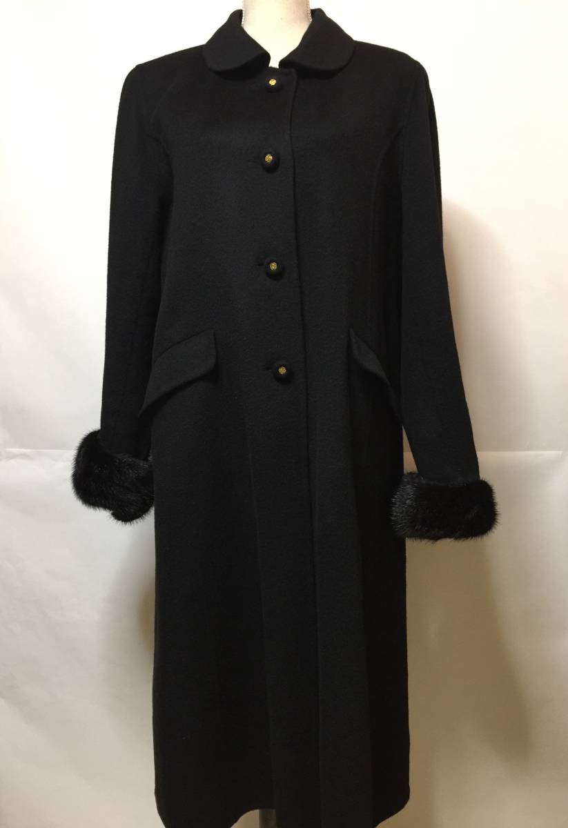 EMBA エンバ 高級 ミンク カシミア100% ロングコート 金ボタン 黒 L 