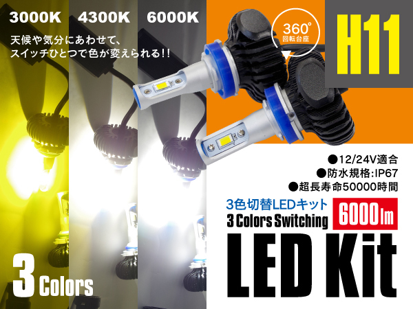 【送料無料】 日産 プレサージュ(マイナー後) H18.5～H21.7 U31 H11 3色切替LEDキット