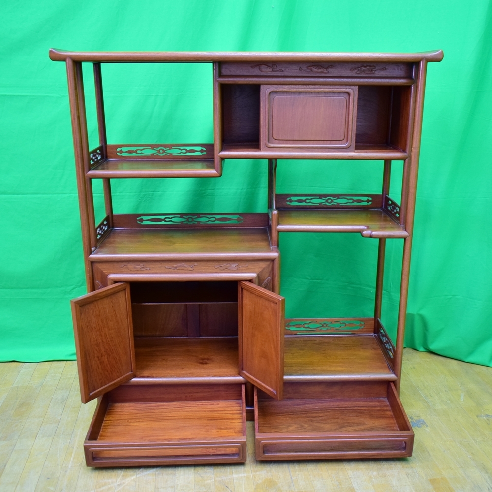 ☆唐木家具☆花梨☆飾り棚 茶棚 飾棚 3.3尺棚 飾り棚: 花梨 ⁄