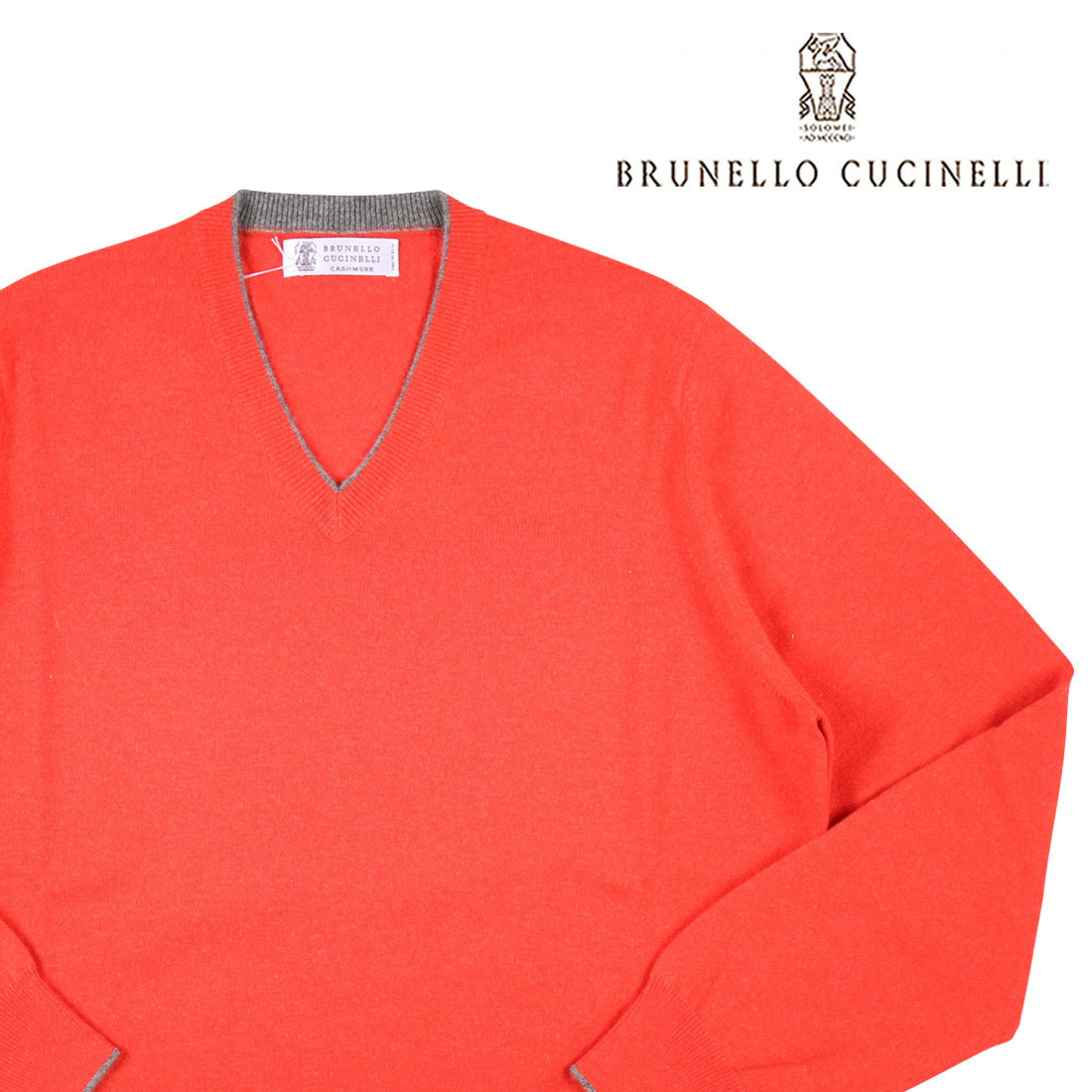 BRUNELLO CUCINELLI カシミヤ100% Vネックセーター M2200162 orange 54 20335【W20339】ブルネロクチネリ