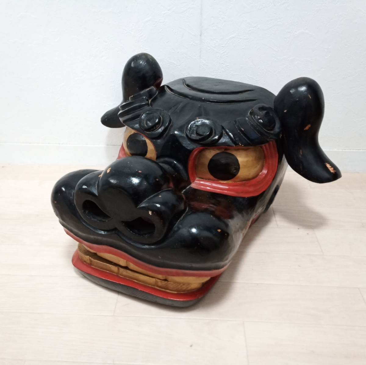 時代 木彫 漆塗り 獅子頭 獅子舞 獅子 漆 骨董 アンティーク オブジェ 置物 販売 ランキング 【古美術】☆大振☆獅子舞☆木彫☆特大☆獅子頭☆