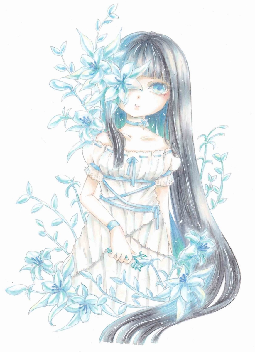 素晴らしい外見 手描きイラスト 少女の百合 オリジナル 手描きイラスト Hlt No
