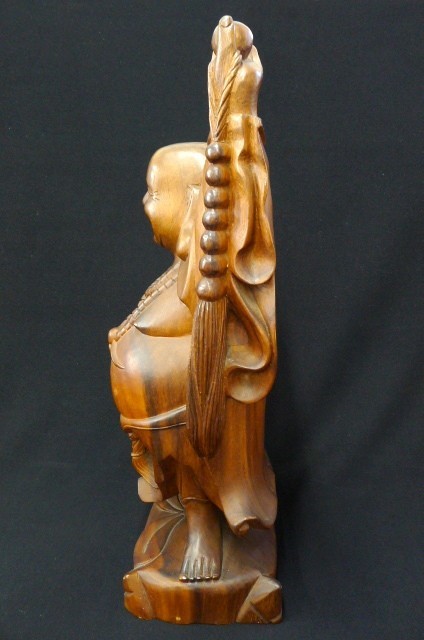 W098 天然木彫 七福神 良顔布袋様 布袋尊 万歳布袋 高さ60cm/彫刻 仏像
