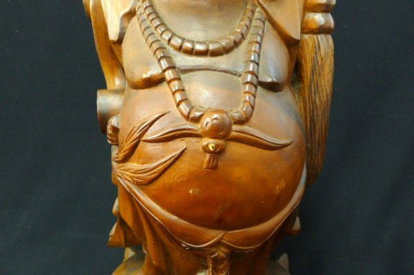 W098 天然木彫 七福神 良顔布袋様 布袋尊 万歳布袋 高さ60cm/彫刻 仏像