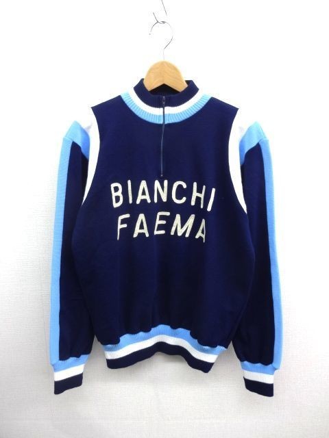 【定番人気，本物保証】 HZ4997 BIANCH FAEMA ヴィンテージ プルオーバー ウールニットジャージ サイクルジャージ 52 ネイビー ビアンキ(Lサイズ)｜売買されたオークション情報、yahooの商品情報をアーカイブ公開 - オーク 男性用