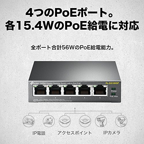 色ブラック TP-Link スイッチングハブ ギガ 5ポート PoEハブ (4x PoE