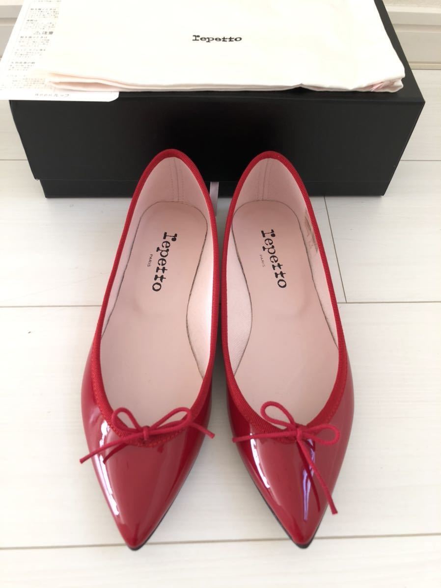 極美 Repetto レペット ポインテッド パテント バレエシューズ 赤