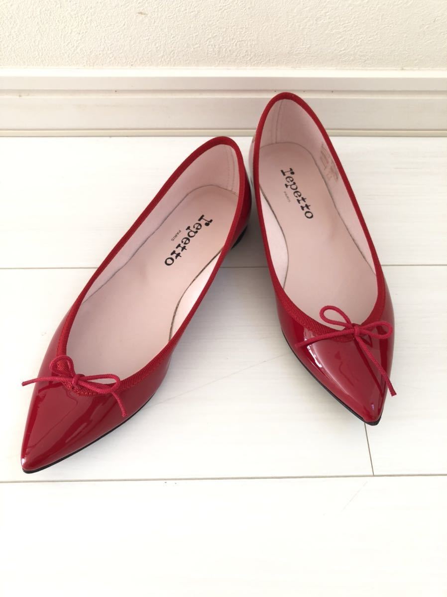 極美 Repetto レペット ポインテッド パテント バレエシューズ 赤