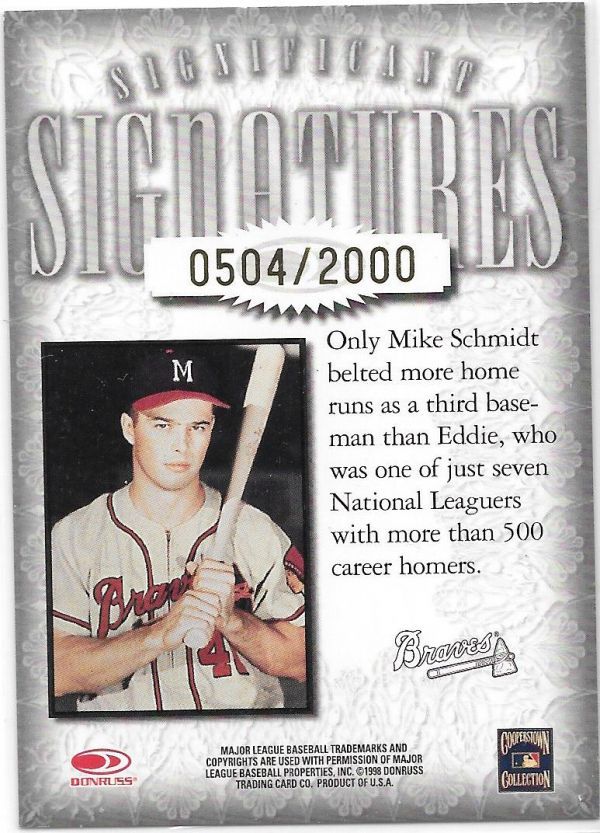 Eddie Mathews】 1998 Donruss Signature Significant Signatures Auto