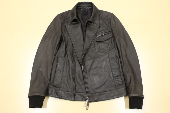 13万円 細身 ダブル ライダース ジャケット レザージャケット 牛革