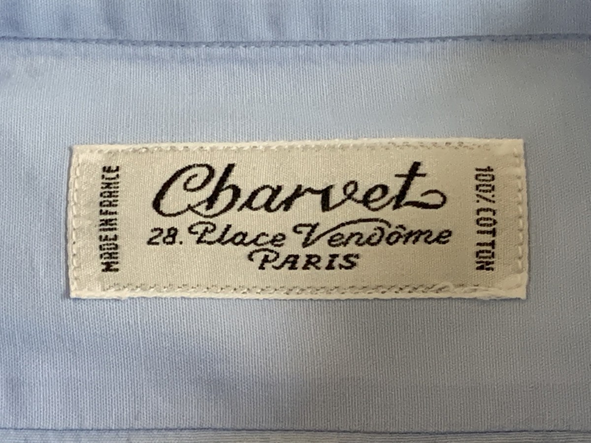 Charvet シャルベ タブカラー ダブルカフス シャツ サックスブルー 39