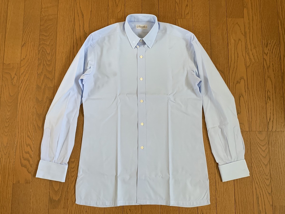 Charvet シャルベ タブカラー ダブルカフス シャツ サックスブルー 39