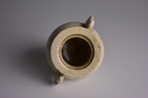 道XF1398】江戸時代瀬戸灰釉耳付三足香炉 古い茶道具