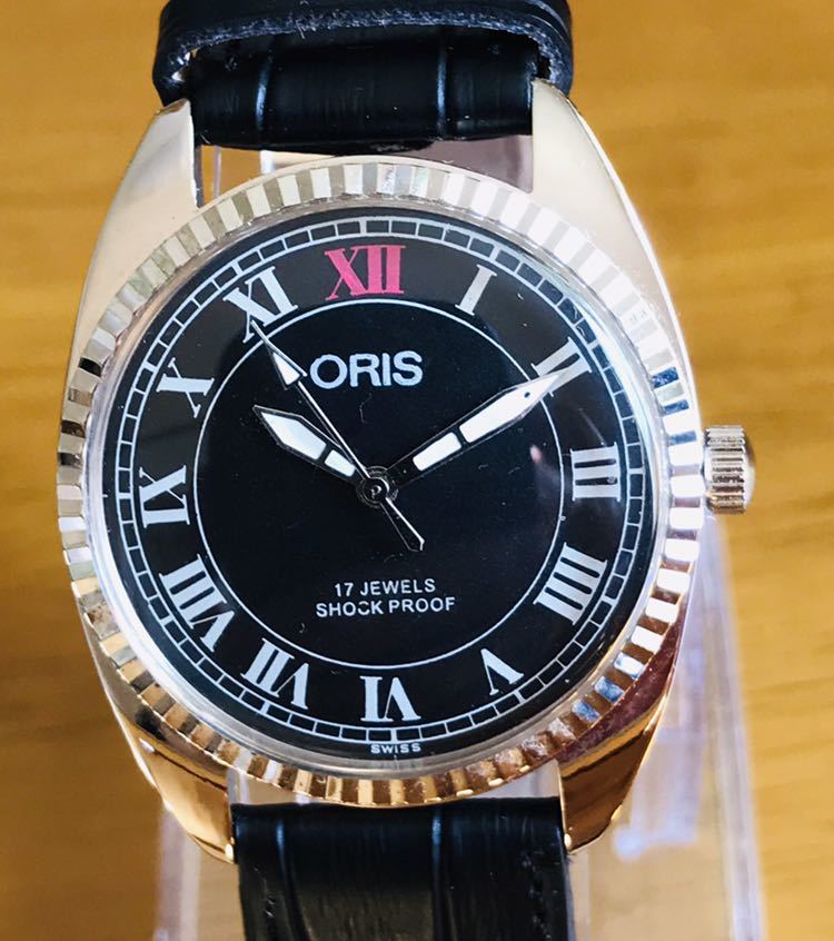 ★1970'S激レア超美品オリス希少ORISビンテージウォッチSWISSスイス腕時計メンズ用ブラック黒ミリタリー手巻きアンティークお洒落★OH済　