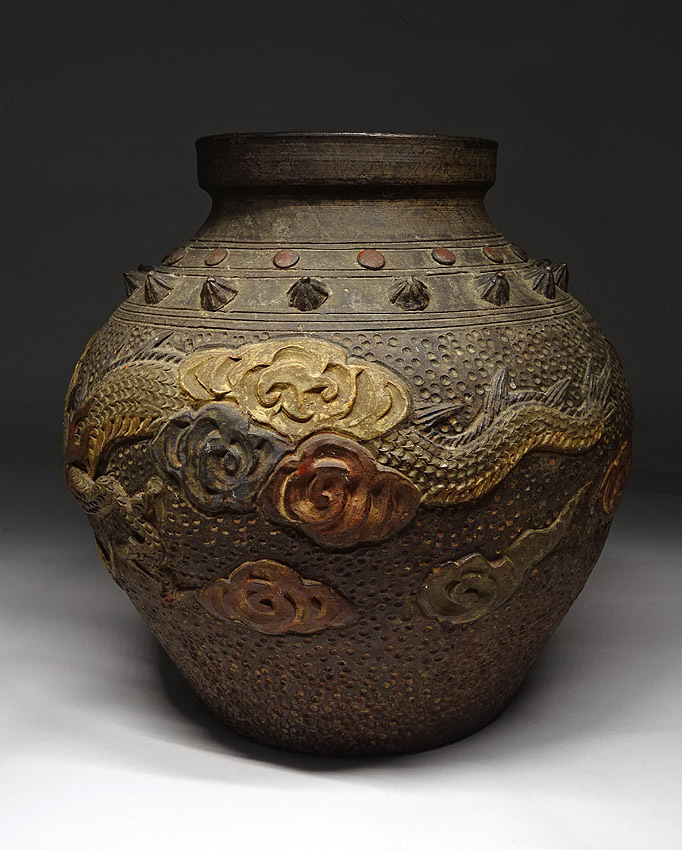 やちむん 琉球龍瓶　古い琉球 花瓶　ツボ 33cm 古美術 琉球古典焼 花瓶 Yahoo!オークション 壺 花生 公式通販 (旧家