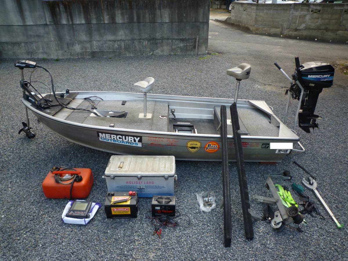 格安売り切り♪中古 船 小型 プレジャーモーターボート 船外機付き(マーキュリー　シープロ　10MA) アルミボートセット一式 バス釣り愛媛県_1