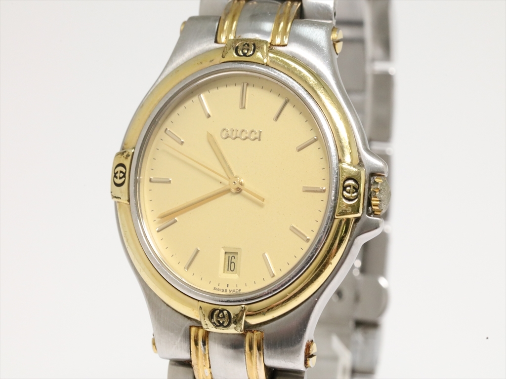 グッチ デイト 1円 9040M 稼働 QZ 良品 ラウンド コンビ GUCCI - 9000M 