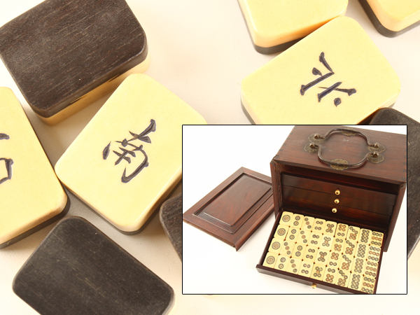 流】骨製竹背麻雀牌 唐木箱 CO543 【公式通販】