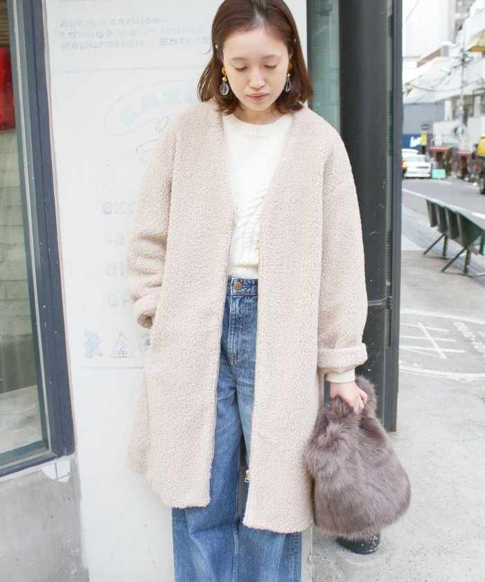 極美品 17AW SLOBE IENA スローブイエナ Vネック ボアコート ノー  