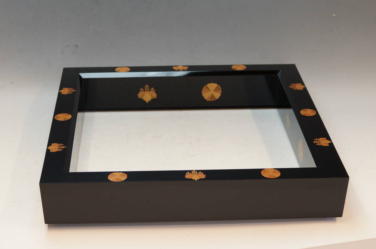 壱■輪島塗 塗師 仲谷善蔵作 真塗高台寺蒔絵『炉縁』共箱/色紙 茶道具 日展作家