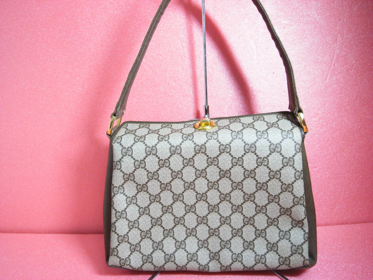 M静001 / GUCCI オールドグッチ GG柄 ハンドバッグ PVC レザー