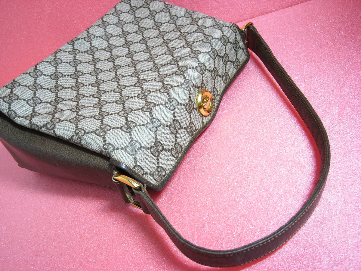 M静001 / GUCCI オールドグッチ GG柄 ハンドバッグ PVC レザー