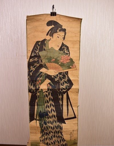 道XF1417】浮世絵師 渓斎英泉役者人物図 浮世絵 まくり 真筆 浮世絵師