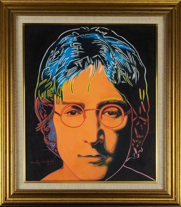 依頼品】作者不明 油彩 ジョン・レノン 画面サイン 鑑定書 F8 額装