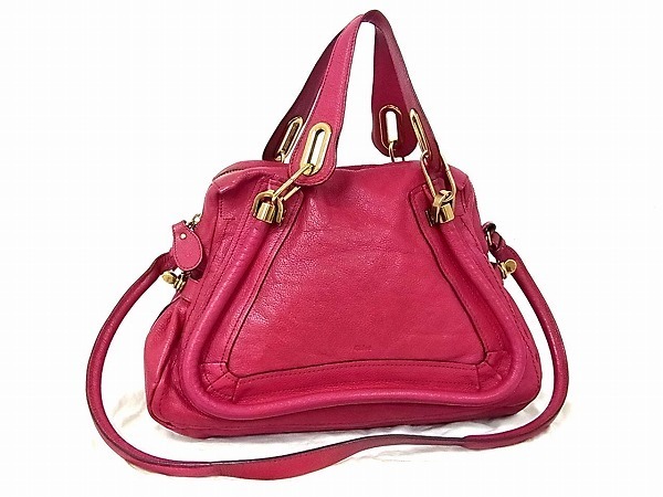 美品 クロエ パラティ レッド レザー 2WAY ショルダーバッグ
