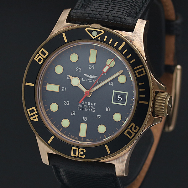 1円☆稼働品【GLYCINE/グリシン】COMBAT ブロンズケース デイト 200M 