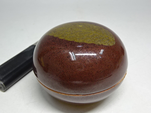 ★茨城 山口明軒作【木の葉天目 香合④】直径7.7cm　高さ5.6cm　底に銘あり　茶道具 笠間 茶器　京都 木村盛和に師事_2