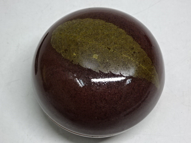 ★茨城 山口明軒作【木の葉天目 香合④】直径7.7cm　高さ5.6cm　底に銘あり　茶道具 笠間 茶器　京都 木村盛和に師事_3