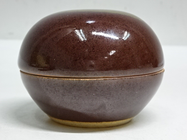 ★茨城 山口明軒作【木の葉天目 香合④】直径7.7cm　高さ5.6cm　底に銘あり　茶道具 笠間 茶器　京都 木村盛和に師事_5