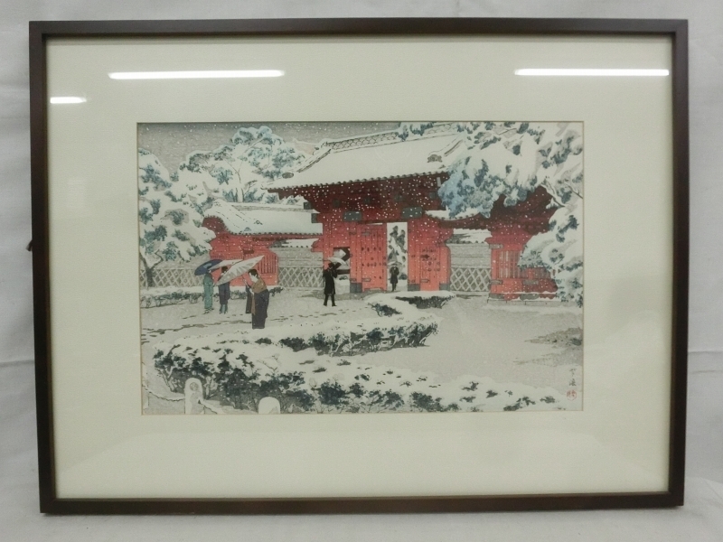 【人気，豊富な】 E1193 笠松紫浪 本郷赤門の雪 木版画 額装(木版画)｜売買されたオークション情報、yahooの商品情報をアーカイブ公開 - オークファン 木版画