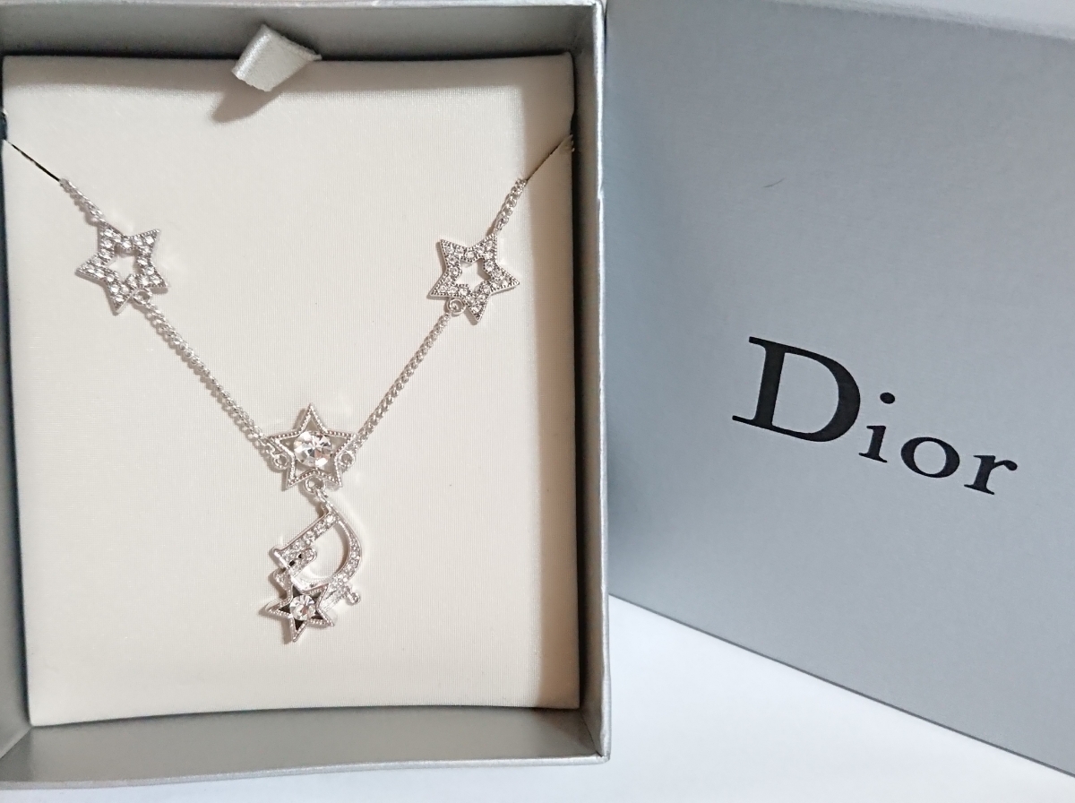 Christian Dior クリスチャン・ディオール ネックレス 星 スター デザイン ラインストーン 美品 シルバー色 rwt
