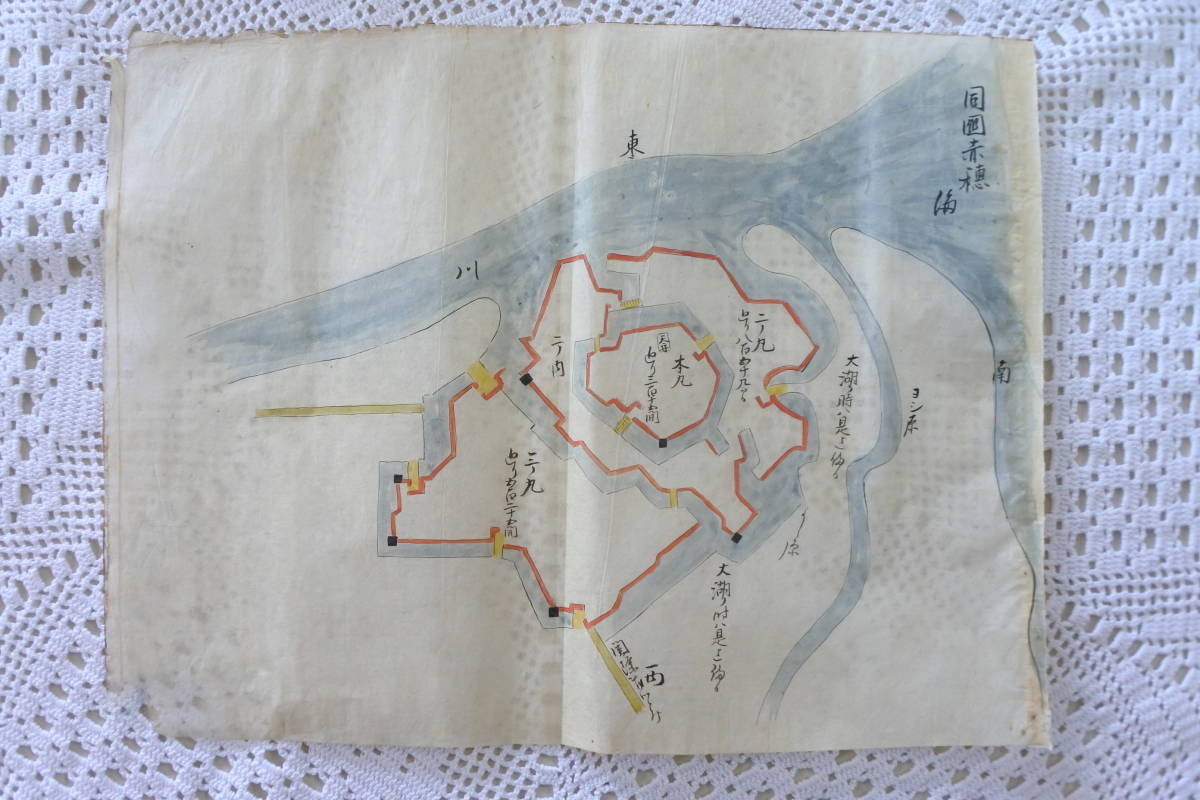 同州（播磨國)肉筆赤穂城縄張り図（廃城跡現在庭園、公園)江戸後期描かれる（写図) 赤穂城デジタルミュージアム ⁄ - 絵図で体感する 肉筆彩色城郭絵図
