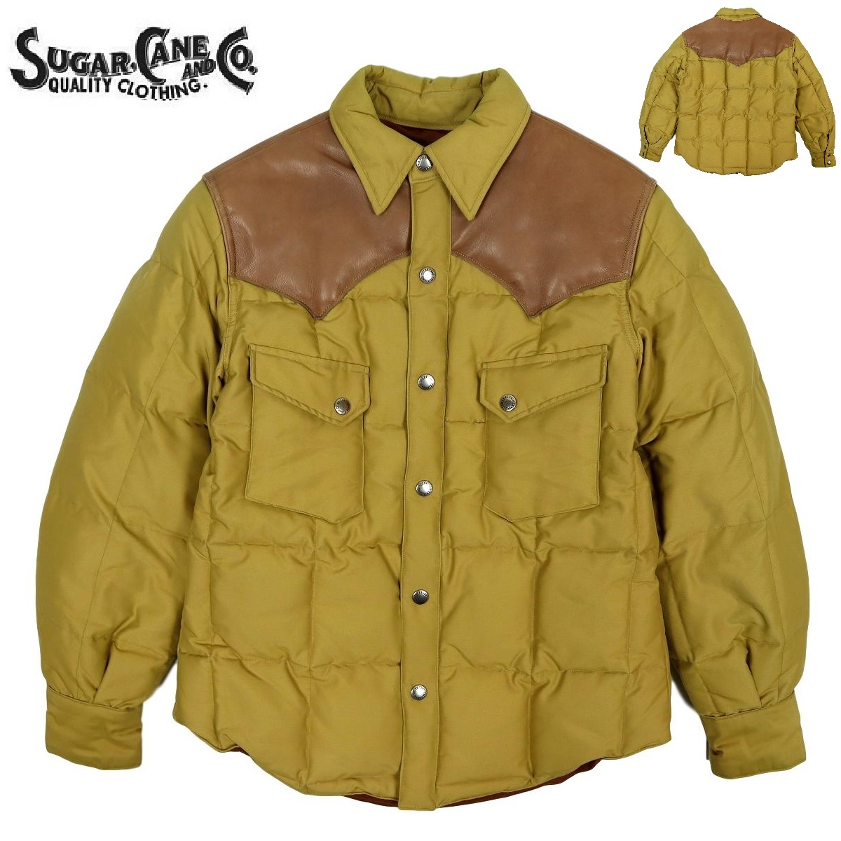 【B524】【美品】【定価28,380円】SUGAR CANE シュガーケーン 東洋エンタープライズ ダウンジャケット ダウンシャツ レザー切替 SC11386