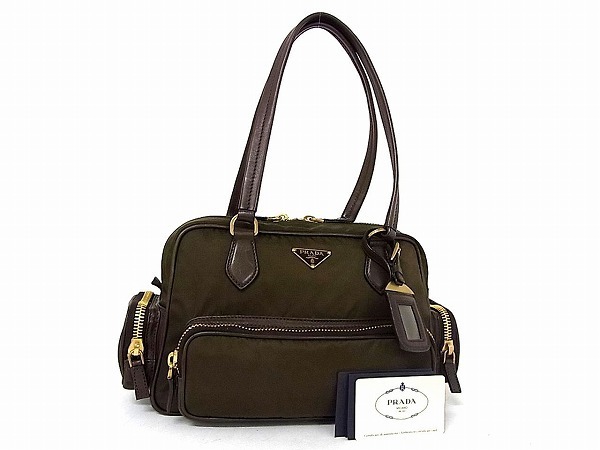 1円 PRADA プラダ ロゴ BR2521 テスートナイロン×レザー ショルダー 
